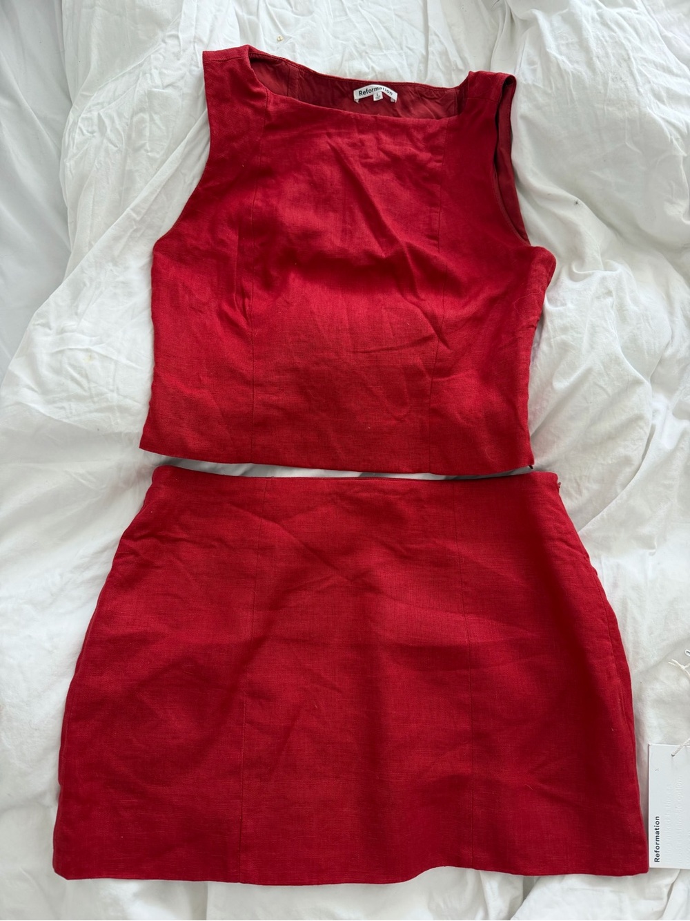 Red Two-Piece Linen Blend Skirt Set sundried tomato 2 reformation